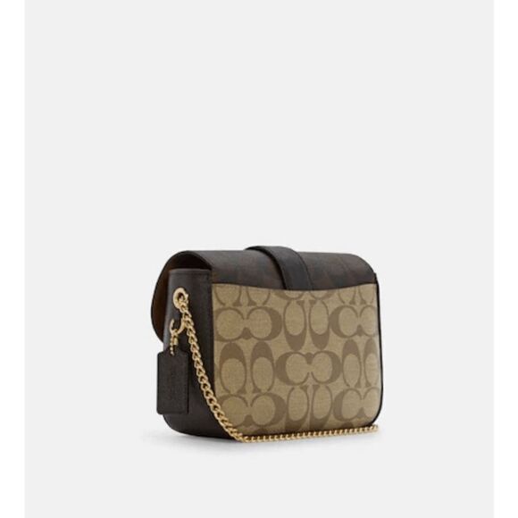 Coach Gemma Gold/Khaki Brown Colorblock Crossbody In Signature Canvas w/ Rhinest - Picture 4 of 10